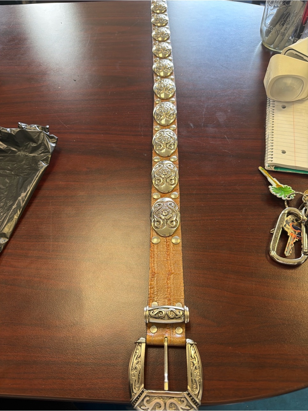 Nanni made in Italy Western Leather Belt with Ornate Silver Conchos 95/38
